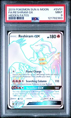 2019 POKEMON SUN & MOON HIDDEN FATES #SV51 FULL ART/RESHIRAM GX PSA 9 - Image 1