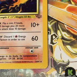 POKEMON FLAREON HOLO RARE JUNGLE 3/64 UNLIMITED 1999 STAGE 1 70 HP ENGLISH - Image 5