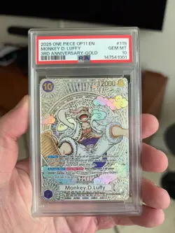 2025 ONE PIECE MONKEY D. LUFFY GOLD OP11 A FIST OF DIVINE SPEED EN #119 PSA 10 - Image 3