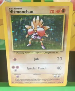 Pokemon TCG Hitmonchan Base Set Holo Unlimited Rare Card 7/102 Vintage 1999 WOTC - Image 1