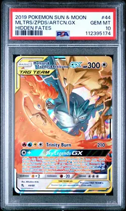 2019 POKEMON SUN & MOON HIDDEN FATES #44 MOLTRES & ZAPDOS & ARTICUNO GX PSA 10 - Image 1