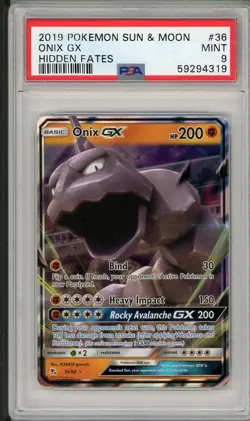 2019 Pokemon Sun & Moon Hidden Fates Onix GX #36 PSA 9 - Image 1