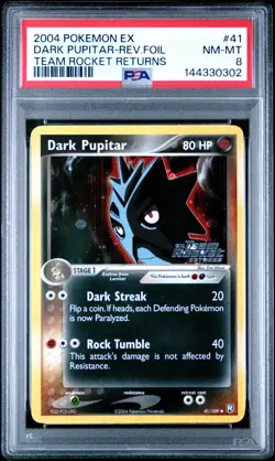 2004 Pokemon EX Team Rocket Returns Dark Pupitar Reverse Foil #41 PSA 8 - Image 1