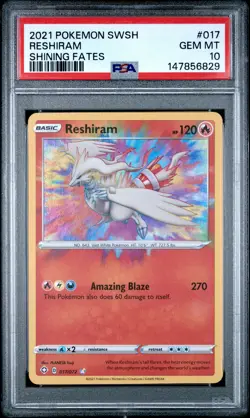 2021 POKEMON SWORD & SHIELD SHINING FATES #017 RESHIRAM PSA 10 - Image 1