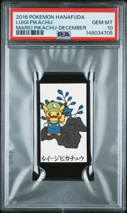 2016 POKEMON HANAFUDA MARIO PIKACHU DECEMBER LUIGI PIKACHU PSA 10 - Image 1