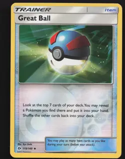 Great Ball 119/149 Reverse Holo Pokemon SM Base Set Near Mint or Better - Image 1
