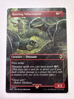 Magic: The Gathering Hunting Velociraptor Borderless Rare Dinosaur 2023 NM - Image 1