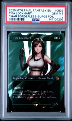 2025 MTG FINAL FANTASY CHARACTER BORDERLESS-SURGE FOIL TIFA LOCKHART PSA 10 - Image 1