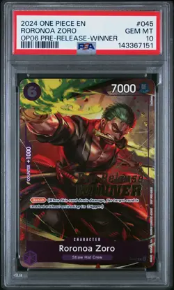 2024 ONE PIECE PROMOS #045 RORONOA ZORO PSA 10 - Image 1