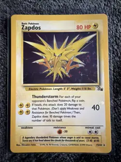 Pokemon TCG Zapdos Fossil Holo Unlimited Rare Card 15/62, HP - Image 1