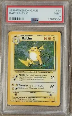 1999 Raichu PSA 9 Pokemon Game Base Holo Mint Collectible Card - Image 1