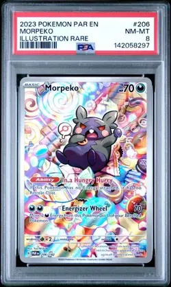 2023 POKEMON PAR EN-PARADOX RIFT ILLUSTRATION RARE #206 MORPEKO PSA 8 - Image 1