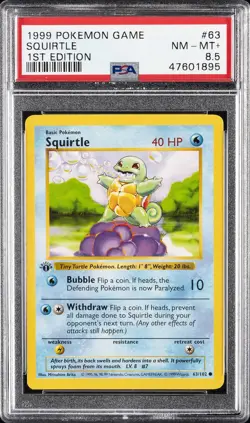1999 POKEMON BASE SET 1ST EDITION #63 SQUIRTLE PSA 8.5 - Image 1