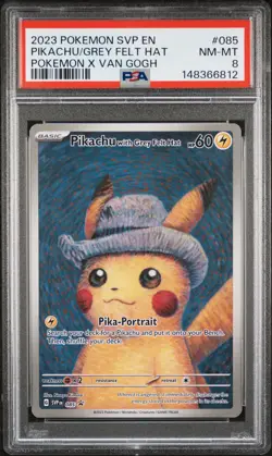 2023 POKEMON SVP EN-SV BLACK STAR PROMO #085 PIKACHU WITH GREY FELT HAT PSA 8 - Image 1