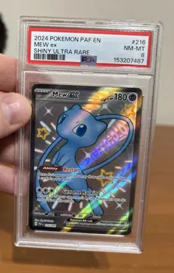 Pokemon Paldean Fates Mew EX 216/091 Full Art Shiny Rare Holo PSA 8 - Image 1