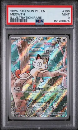 2025 POKEMON PFL EN-PHANTASMAL FLAMES ILLUSTRATION RARE #106 MEOWTH PSA 9 - Image 1