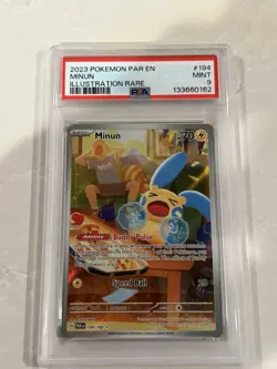 Pokemon TCG Minun SV04 Paradox Rift Illustration Rare Holo 194/182 PSA 9 EN - Image 1