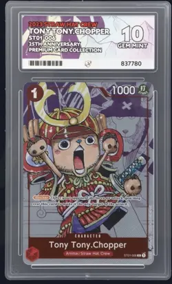 2022 ONE PIECE CCG TONY TONY CHOPPER ALT ART ST01-006 ACE 10 GRADED CARD - Image 1