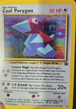 Cool Porygon 15 Black Star Promo Holo Swirl WOTC Pokemon Card Vintage LP - Image 2