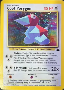Cool Porygon 15 Black Star Promo Holo Swirl WOTC Pokemon Card Vintage LP - Image 3