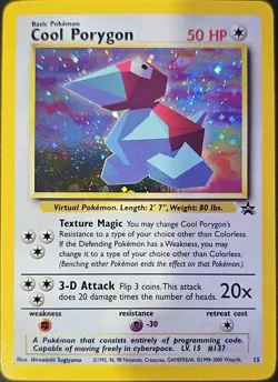 Cool Porygon 15 Black Star Promo Holo Swirl WOTC Pokemon Card Vintage LP - Image 4