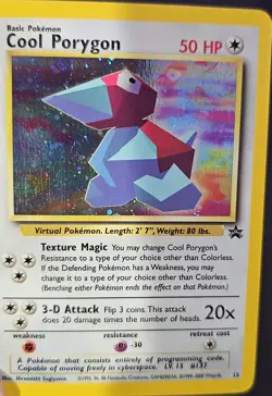 Cool Porygon 15 Black Star Promo Holo Swirl WOTC Pokemon Card Vintage LP - Image 5