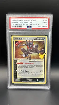 2021 POKEMON SWSH BLACK STAR PROMO #144 GRENINJA-GOLD STAR PSA 9 - Image 1