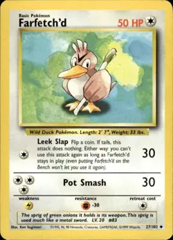 Pokemon Farfetch'd Base Set 027/102 Light Play LP+ or Better - Image 1