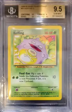 BGS 9.5 Koffing 1999-2000 4th Print Base Set Pokemon Gem Mint 51/102 - Image 1