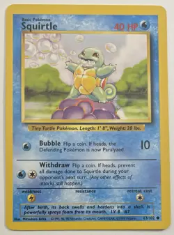Squirtle 63/102 Common Base Set Unlimited Pokemon - Image 1