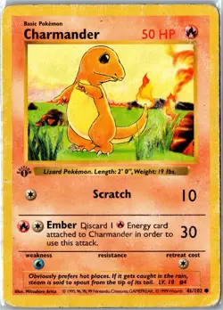 Pokemon Card - Charmander 46/102 - Base Set 1st Edition Shadowless - DAMAGED - Image 1