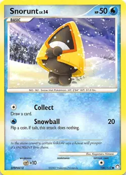 Snorunt Mysterious Treasures Pokemon TCG 100/123 Diamond & Pearl Damaged - Image 1
