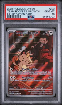 2025 POKEMON DRI EN-DESTINED RIVALS #203 TEAM ROCKET'S MEOWTH PSA 10 - Image 1