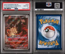 2025 POKEMON DESTINED RIVALS ILLUSTRATION RARE #203 TEAM ROCKET'S MEOWTH PSA 10 - Image 3