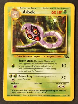 Arbok 31/62 🐍 Vintage Fossil Set Regular, WOTC Pokemon 1999 •LP - Image 1