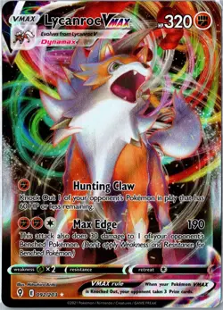 POKEMON CARD - LYCANROC VMAX 092/203 EVOLVING SKIES VMAX RARE HOLO NEAR MINT - Image 1