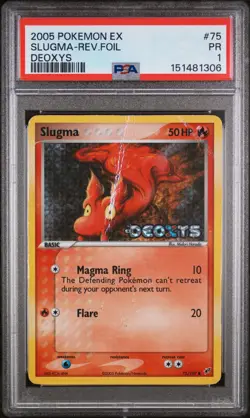 Pokemon TCG EX Deoxys Slugma 75/107 Reverse Foil PSA 1 Card 2005 POP 1 🚨 - Image 1
