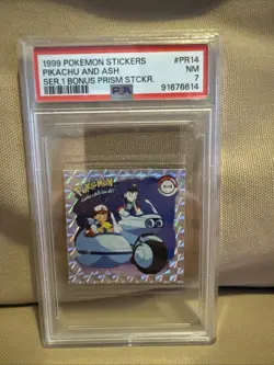 1999 Pokemon Stickers Pikachu And Ash Series 1 Bonus Prism Sticker PSA 7 - Image 1