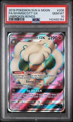 Pokemon Unbroken Bonds Whimsicott GX 206 PSA 10 - Image 1