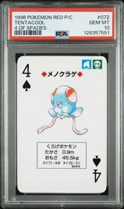 1996 POKEMON RED VERSION PLAYING CARDS 4 OF SPADES #072 TENTACOOL PSA 10 - Image 1