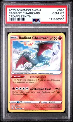 2023 POKEMON SWORD & SHIELD CROWN ZENITH #020 RADIANT CHARIZARD PSA 10 - Image 1