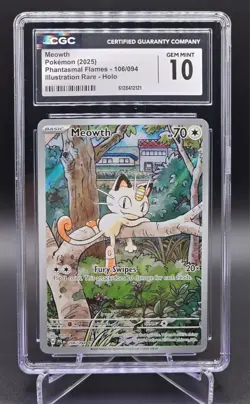 2025 Pokemon Meowth Phantasmal Flames 106/094 Illustration Rare CGC Gem Mint 10 - Image 1