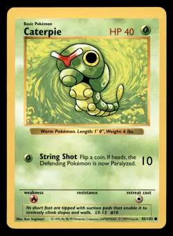 Caterpie 45/102 Common Base Set Shadowless Pokemon Unlimited Lightly Played - Image 1