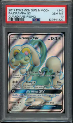 2017 Pokemon Drampa GX #142 Full Art Guardians Rising PSA 10 Gem Mint - Image 1