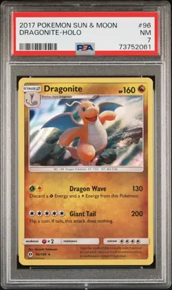 PSA 7 NM Dragonite Holo 2017 Pokemon Sun and Moon Base #96 - Image 1