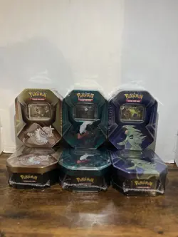 Lot of 6 Triple Whammy Collector Sealed Tin Set Pokemon TCG (18 Booster Packs) - Image 1