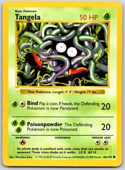 POKEMON BASE SET SHADOWLESS TANGELA 66/102 COMMON UNLIMITED MP - Image 1