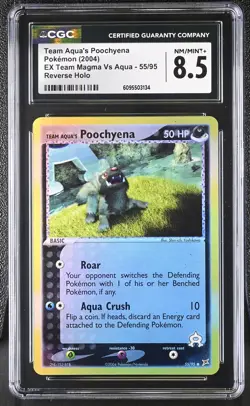 CGC 8.5 Team Aqua's Poochyena 55/95 Reverse Holo EX Magma Vs Aqua Pokemon Card - Image 1