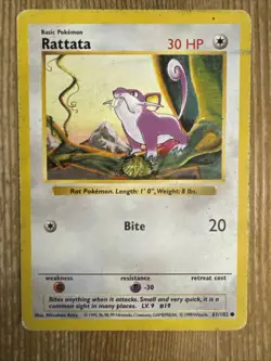 Rattata 61/102 Base Set Shadowless Pokemon 1999 WOTC Vintage Card VERY DAMAGED - Image 1