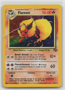 Flareon 3/64 Holo Rare Jungle Pokemon Unlimited Holo Damaged - Image 1